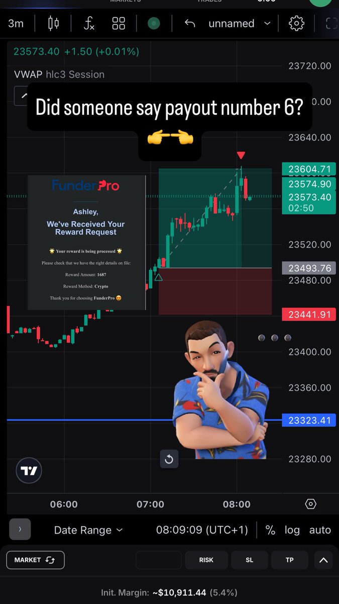 AshleyGPT's tweet photo. Payout number 6 requested. $1600 ✅ @funderpro 

Not bad for 6pm in’s work. Question is… how long till it hits my wallet? 

https://t.co/LxfdCqzJCH

Code Ashg 

#dax #ge40 #datttading https://t.co/gZNfCiOaFc