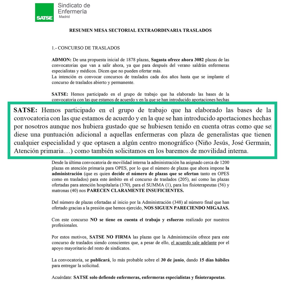 SATSE Madrid (@satse_madrid) on Twitter photo <a href="/WCarassa/">Wladimir Carassa</a> <a href="/NuriaDeArgila/">Nuria de Argila</a> <a href="/AraRivera_/">Ara Rivera</a> En el resumen de mesa que elaboramos explicamos que solicitamos una puntuación adicional para enfermeras generalistas que tienen especialidad. Nosotros sí queremos que las enfermeras con especialidad estén en el sitio que les corresponde, ¿y el resto? <a href="/WCarassa/">Wladimir Carassa</a> <a href="/NuriaDeArgila/">Nuria de Argila</a> <a href="/AraRivera_/">Ara Rivera</a> En el resumen de mesa que elaboramos explicamos que solicitamos una puntuación adicional para enfermeras generalistas que tienen especialidad. Nosotros sí queremos que las enfermeras con especialidad estén en el sitio que les corresponde, ¿y el resto?