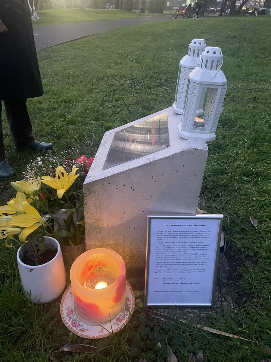 David Brophy (@dave_brophy) on Twitter photo Vigil every day 5pm this week for Zomi Frankcom and the March to Gaza. At the Cooks River memorial to Zomi by Canterbury Station. Vigil every day 5pm this week for Zomi Frankcom and the March to Gaza. At the Cooks River memorial to Zomi by Canterbury Station.