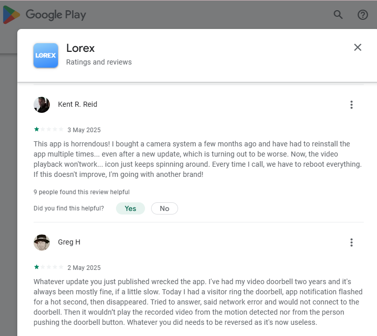 Worst Chinese Lorex Camera on GooglePlay-(Sucks-Lorex-Corp-Camera-Products => [1-star] Lorex-Corp belong to China)(Rubbish)-ALTM#{Evaluated=>Garbage} User-speaking: {Boyd McKay- June 5, 2025- ...t update on pixel 7 pro}👎(After all=>LorexCorp Disgusting)#255410
