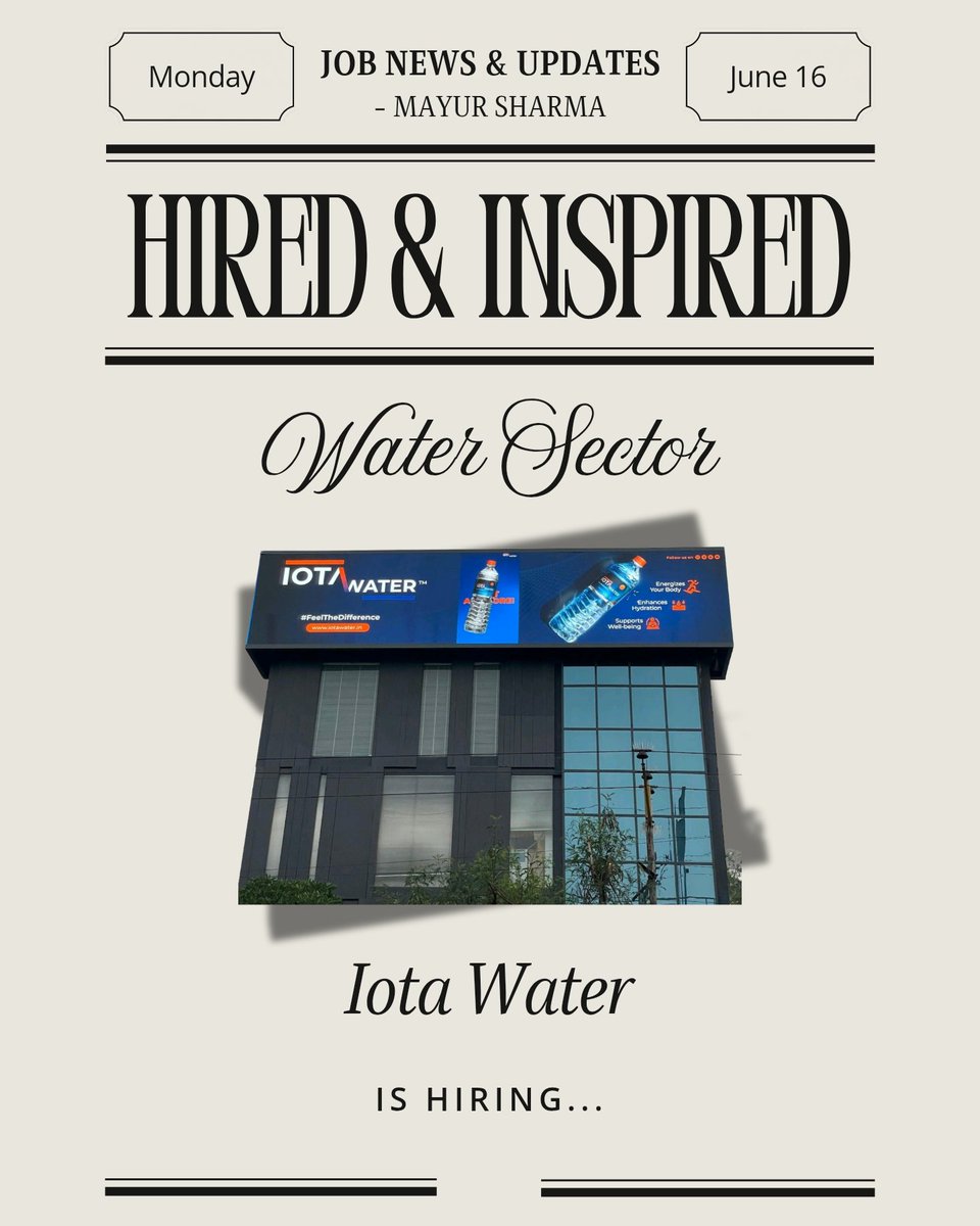 Mayur Sharma (@mayur259) on Twitter photo Job News & Updates: <a href="/IOTAWATER/">IOTA WATER</a> is hiring.
• Position: HoReCa Sales Executive
• Location: Delhi NCR
• Department: Sales
• Experience: 1-4 years (FMCG, Premium Beverages, HoReCa Sales)
Send Your CV: hr@iotawater.in
Info Courtesy: Iota Water
#HiredAndInspired #TheQuickSip Job News & Updates: <a href="/IOTAWATER/">IOTA WATER</a> is hiring.
• Position: HoReCa Sales Executive
• Location: Delhi NCR
• Department: Sales
• Experience: 1-4 years (FMCG, Premium Beverages, HoReCa Sales)
Send Your CV: hr@iotawater.in
Info Courtesy: Iota Water
#HiredAndInspired #TheQuickSip