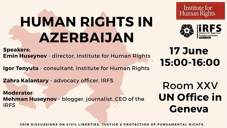 ⚠️ Human Rights in Azerbaijan 🇦🇿 

Side event on the sidelines of #HRC60 in <a href="/UNGeneva/">United Nations Geneva</a> 

📍 17 June, 15:00 CET

Don’t miss out a critical discussion on deteriorating civic space in the country ❗️

More👇🏼
instituteforhumanrights.org/post/human-rig…