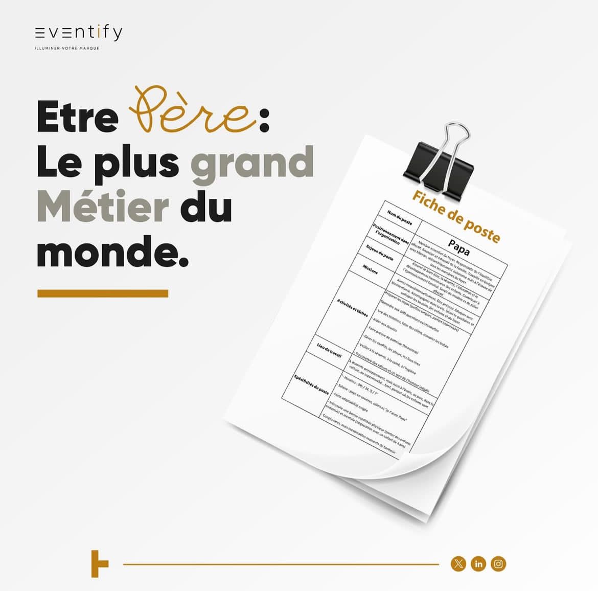 Pour tous ces papas qui ont toujours les mots justes, les bras ouverts et le coeur sur la main, nous vous souhaitons une très belle fête des pères !

Merci de nous inspirer chaque jour et de faire de nous les personnes que nous sommes .

#FeteDesPere  #Gratitude #EventifyAgency