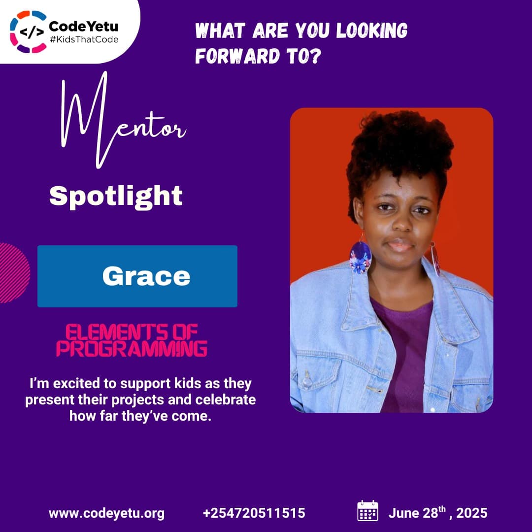 CodeYetu's tweet image. 🌟 Mentor Spotlight: GRACE!
Bringing the Elements of Programming to life! 💻✨
Grace is pumped to cheer on our young coders as they present their projects and shine bright! 🚀

📍Antler, ABC  Place Westlands

bit.ly/CodeYetuQ2

#MentorSpotlight  #KidsThatCode