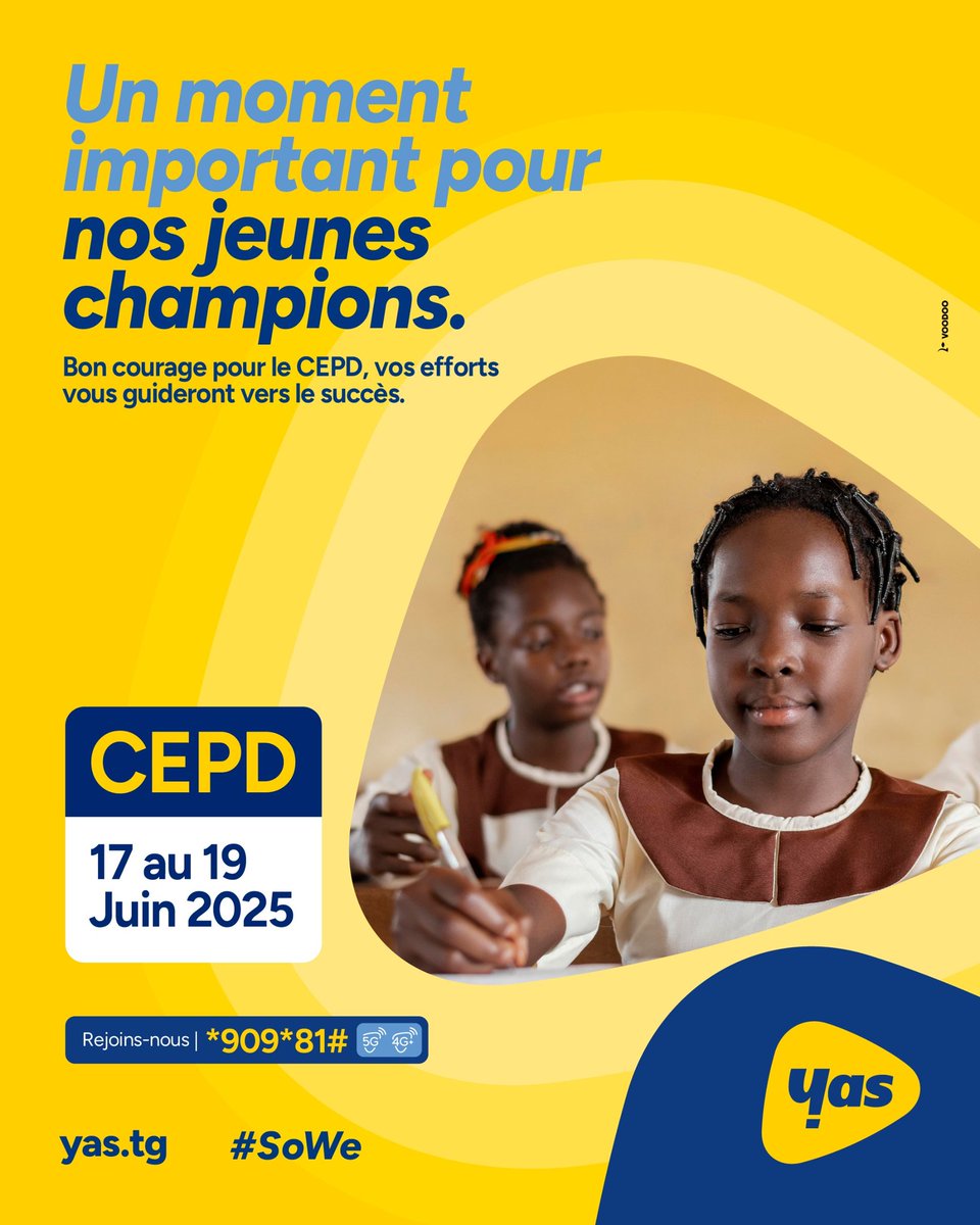 🎓 Ils ont bien appris, bien révisé… maintenant, c’est à eux de briller ! ✨❤️

Bonne chance à tous nos petits champions ! 💪🚀

👇 Et pendant qu’on y est…
Dis-nous en commentaire : ton CEPD a quel âge aujourd’hui ? 😅📚

#YasTogo #CEPD2025 #BonneChance #SoWe