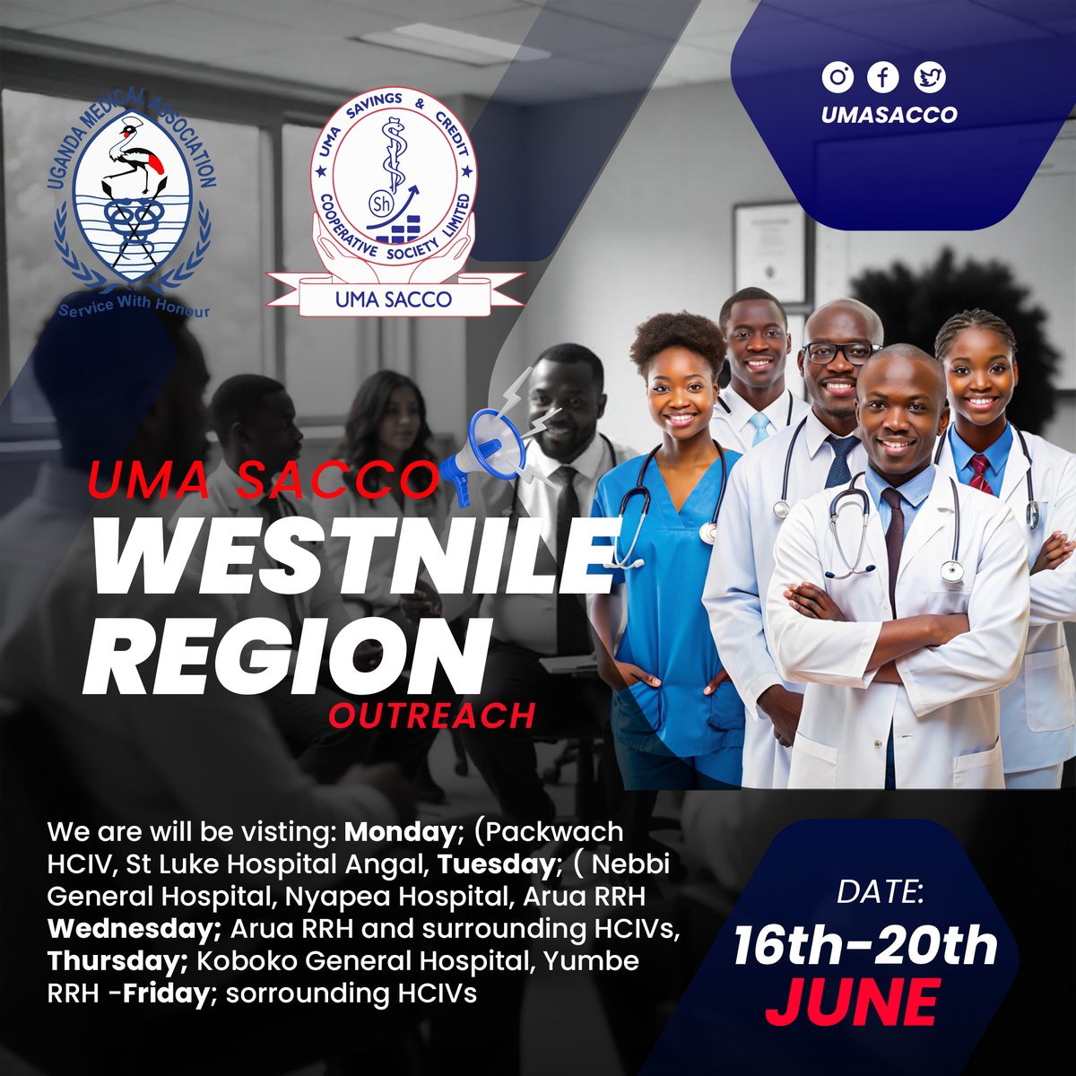 umasacco's tweet image. 🩺 Hello West Nile!
We’re rolling into the region this week (June 16–20) for an exciting UMA SACCO outreach. 

📍Pakwach, Arua, Nebbi, Koboko, Yumbe — see you soon!

#UMASACCO #WestNileOutreach #DoctorsInFinance #SACCOForDoctors #WestNileUG #MedicalFinance #TeamUMA