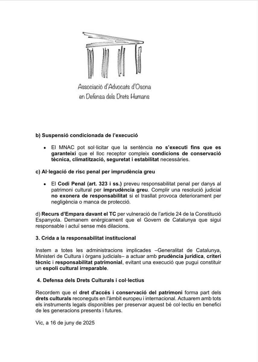 Cas Sixena: 
Avui és reuneix el patronat del MNAC; i els volem RECORDAR, que hi ha partit.
La qüestió és, el volen jugar? ⬇️