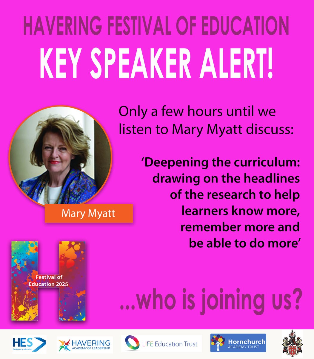 LIFE Education Trust (@lifeedutrust) on Twitter photo The Havering Festival of Education Starts today kicking off with our Key Speaker <a href="/MaryMyatt/">Mary Myatt</a> for our launch event at 4.30pm! See you there for some free CPD for educators!
Not signed up yet? There's still time: mondale-events.co.uk/event/festival…
#HFestEd #TeacherCPD #FreeCPD #VirtualCPD The Havering Festival of Education Starts today kicking off with our Key Speaker <a href="/MaryMyatt/">Mary Myatt</a> for our launch event at 4.30pm! See you there for some free CPD for educators!
Not signed up yet? There's still time: mondale-events.co.uk/event/festival…
#HFestEd #TeacherCPD #FreeCPD #VirtualCPD