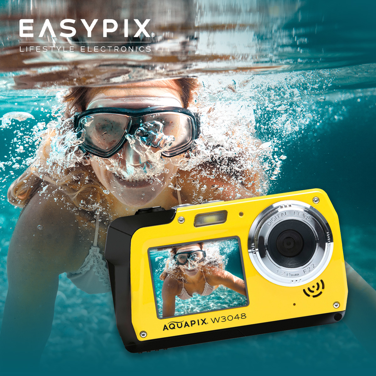Sommer, Sonne, Unterwasserspaß! Mit der #Easypix #Aquapix W3048 Edge in Yellow (Art. 570026) liefern wir das perfekte Gadget für den Urlaub, Strand oder Pool. #Wasserdicht bis 3 Meter, robust und ideal für spontane Schnappschüsse im und am Wasser. dexxit.de #dexxit