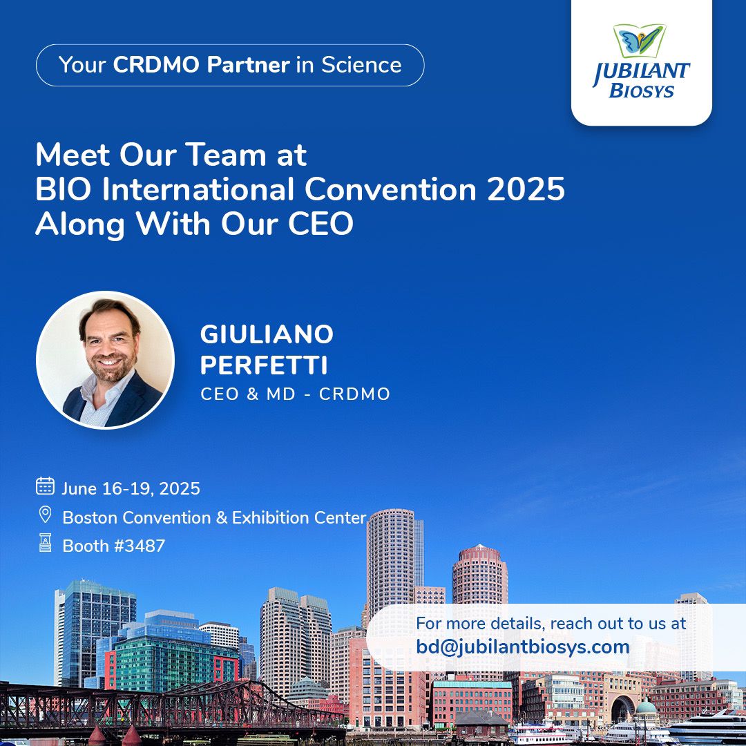 We are thrilled to attend BIO International Convention 2025, from 16th-19th June, at booth #3487, Boston Convention &amp; Exhibition Center, Boston, US.
Meet our CEO &amp; MD, CRDMO, Giuliano Perfetti and our leadership team.
#CRO #CDMO #CRDMO #JubilantBiosys #BIOUS2025 #BIOUS #BIO2025