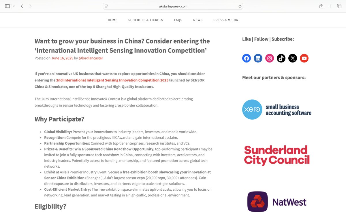 Want to grow your business in China?

Consider entering the ‘International Intelligent Sensing Innovation Competition’ (see ukstartupweek.com/2025/06/16/int… for details) ⭐️