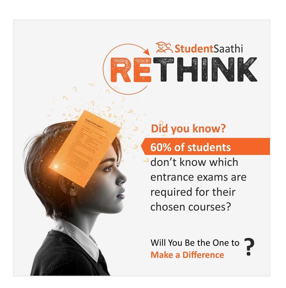 StudentSaathi_'s tweet photo. Let’s be real — most of us didn’t know which entrance exam matched our course 
dreams. 
60% of students are still in that same boat.
It’s time to stop the cycle of confusion.
Let’s RETHINK how we guide each other.
#SaathiHaiNa #StudentSaathi #StudentStruggles https://t.co/bNabGdFzoR