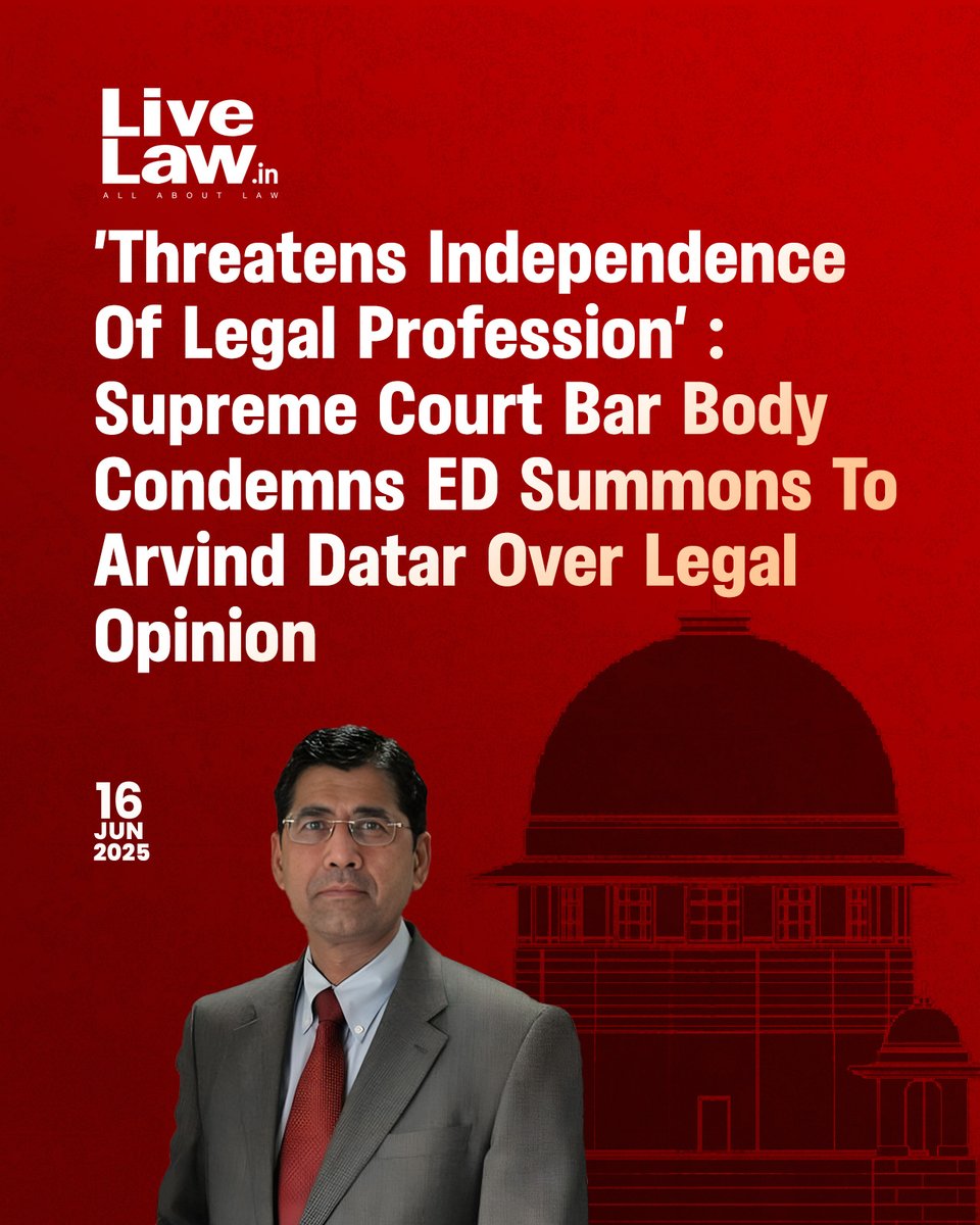 LiveLawIndia's tweet photo. Subjecting advocates to coercive steps for their professional duties will undermine the judicial system, the SCAORA said.
Read more: https://t.co/FhAO86KBSz
#SupremeCourt #ArvindDatar https://t.co/HicVSFXiLl