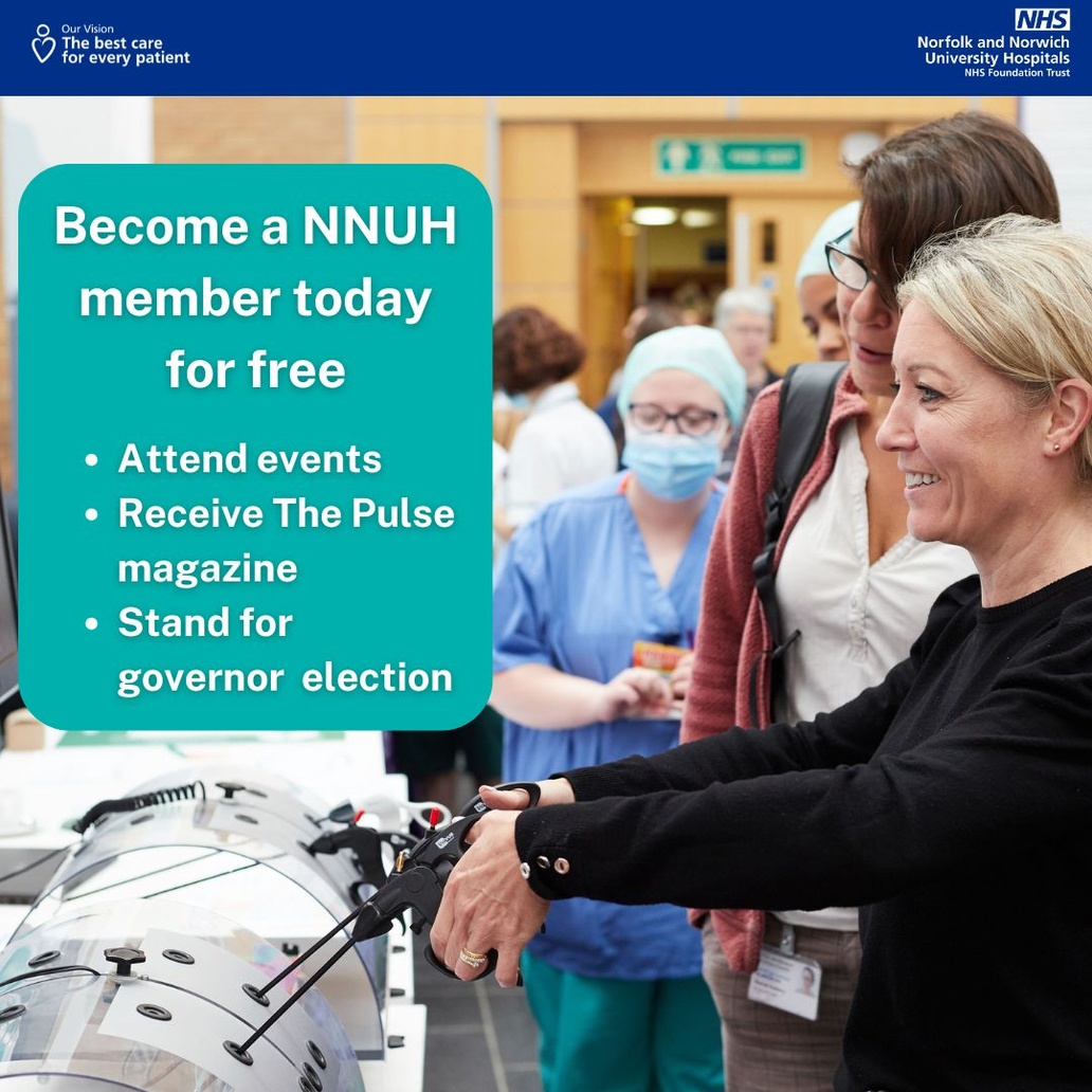 Join our free membership scheme and help shape the future of healthcare at Norfolk and Norwich University Hospital.. Your voice matters! Attend events, vote in governor elections, and stay updated on our latest developments!

Sign up here: orlo.uk/RlOdf