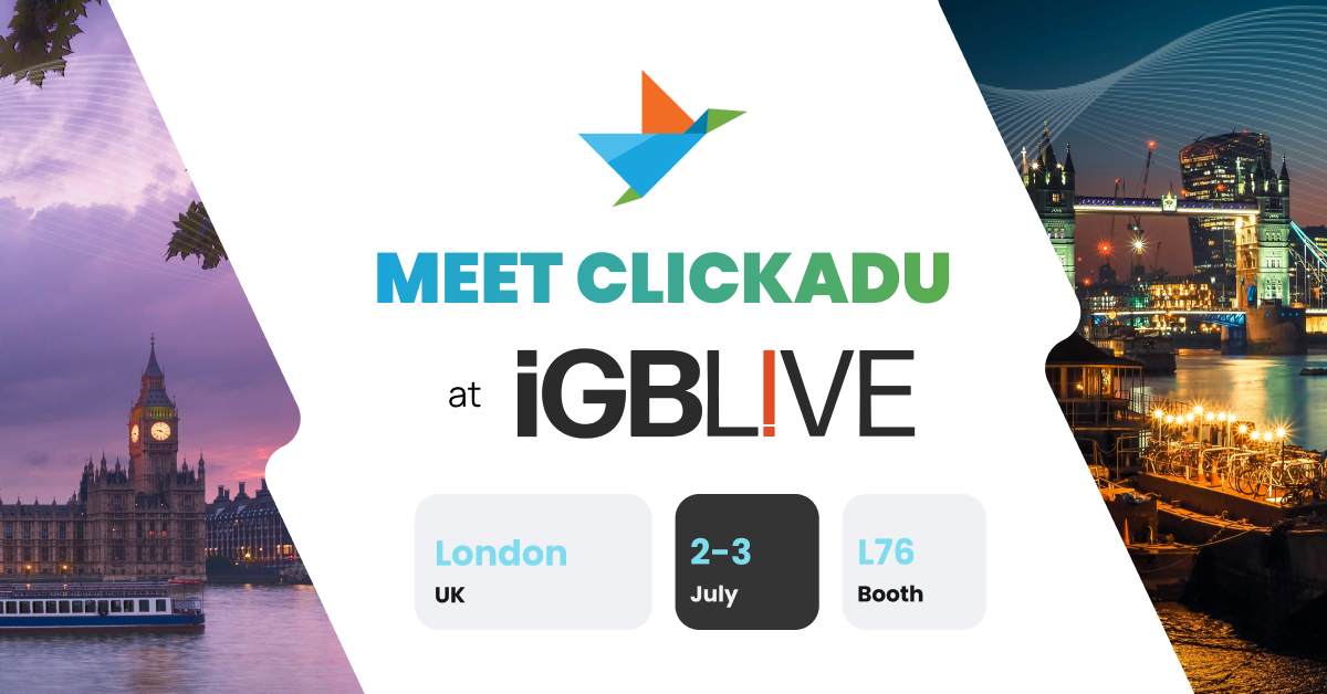 🎯 London, Here We Come — Clickadu is Heading to iGB L!VE 2025!

This July 2–3, join Clickadu at iGB L!VE in London, where the iGaming world comes together to network, innovate, and thrive. 

📍 Find our team at Booth L76
📌 Book now 👉 bit.ly/iGBL25x

#iGBLive #iGaming