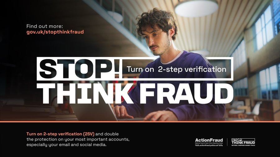 🚨Secure your online accounts by turning on 2-step verification (2SV).  
It helps to stop hackers from getting into your accounts, even if they have your password.  Find out more ncsc.gov.uk/cyberaware #Turnon2SV