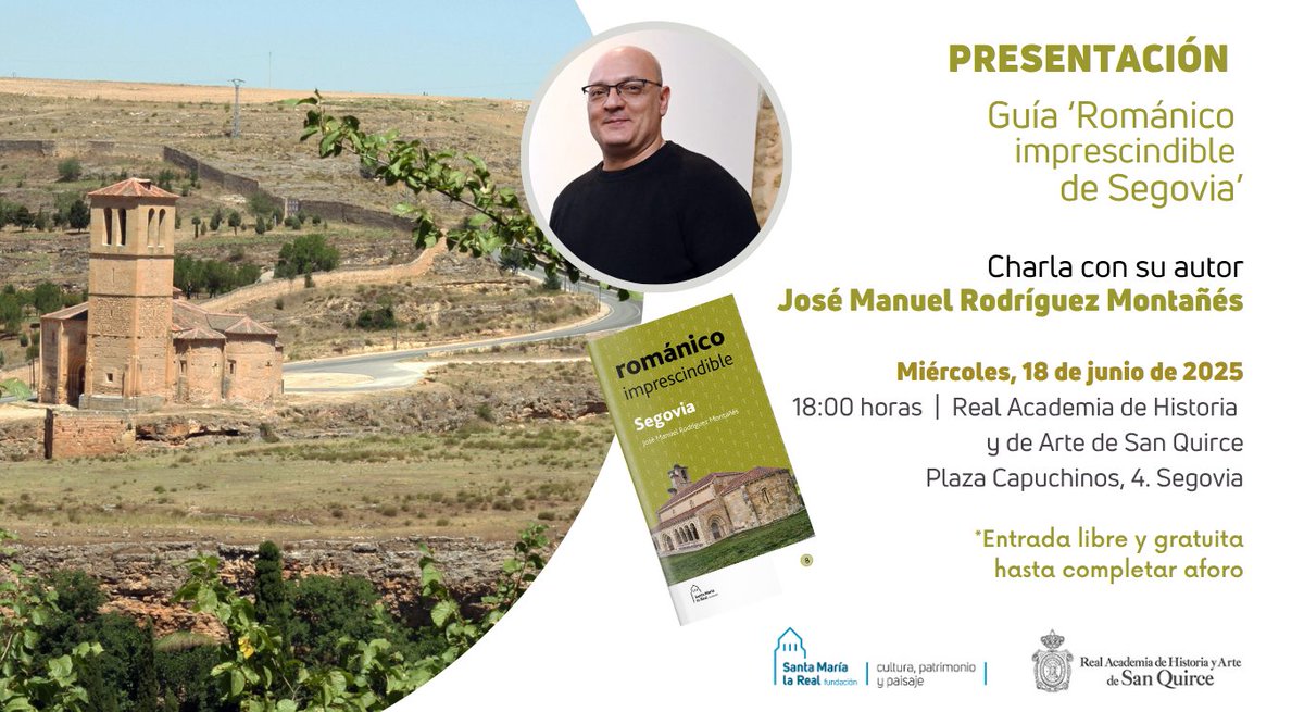 El miércoles, 18 de junio, a las 18 h. os esperamos en la Real Academia de Historia y de Arte San Quirce, para presentar la guía del #RománicoImprescindible de #Segovia 😉📗

🔗santamarialareal.org/una-nueva-guia…