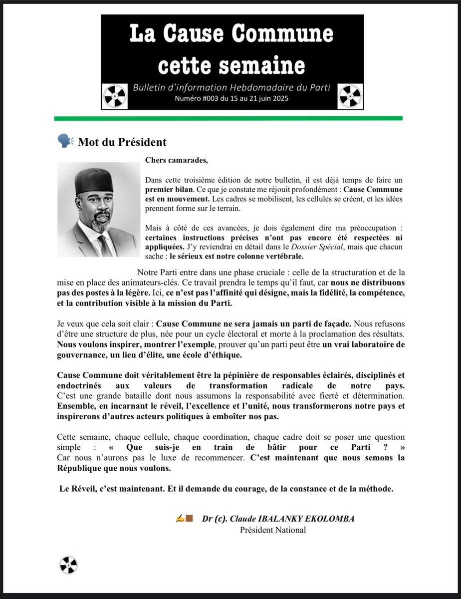 cibalanky's tweet photo. 📢 Cause Commune – Bulletin #003 disponible !
La 3ᵉ édition de "La Cause Commune cette semaine" est sortie !
Discipline, mobilisation, formation, diplomatie…
📌 Le Réveil continue, cellule après cellule.

📰 À lire et à partager dès maintenant !

#CauseCommune #LePont https://t.co/5tPaHEwcK0