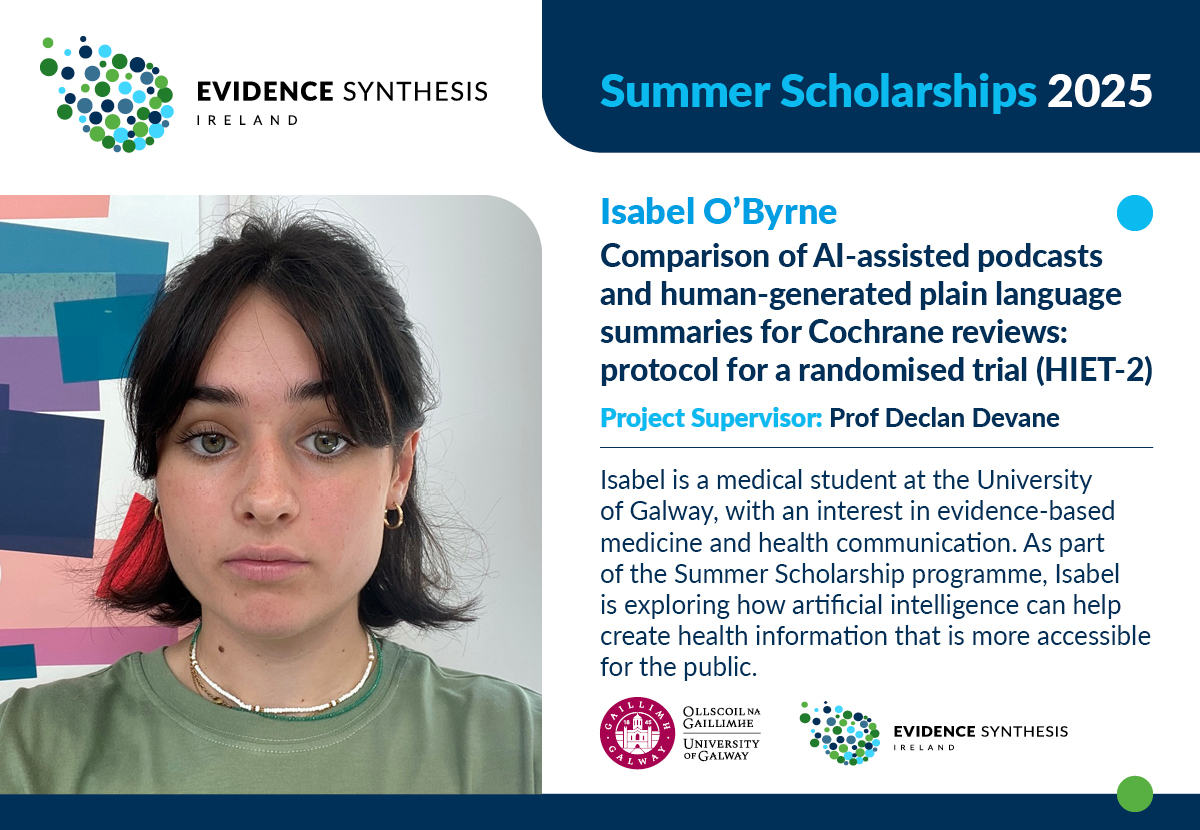 Evidence Synthesis Ireland (@evidsynirl) on Twitter photo ๐๐ฆ๐ ๐ฆ๐๐บ๐บ๐ฒ๐ฟ ๐ฆ๐ฐ๐ต๐ผ๐น๐ฎ๐ฟ๐๐ต๐ถ๐ฝ๐ ๐ฎ๐ฌ๐ฎ๐ฑ
Congratulations to the final round of students who received ๐๐ฆ๐ ๐ฆ๐๐บ๐บ๐ฒ๐ฟ ๐ฆ๐ฐ๐ต๐ผ๐น๐ฎ๐ฟ๐๐ต๐ถ๐ฝ๐: Alice McKeon, Laura Bosner, Isabel O'Byrne, Aoife McMullen and Maria Manneh.
#EvidenceSynthesis ๐๐ฆ๐ ๐ฆ๐๐บ๐บ๐ฒ๐ฟ ๐ฆ๐ฐ๐ต๐ผ๐น๐ฎ๐ฟ๐๐ต๐ถ๐ฝ๐ ๐ฎ๐ฌ๐ฎ๐ฑ
Congratulations to the final round of students who received ๐๐ฆ๐ ๐ฆ๐๐บ๐บ๐ฒ๐ฟ ๐ฆ๐ฐ๐ต๐ผ๐น๐ฎ๐ฟ๐๐ต๐ถ๐ฝ๐: Alice McKeon, Laura Bosner, Isabel O'Byrne, Aoife McMullen and Maria Manneh.
#EvidenceSynthesis