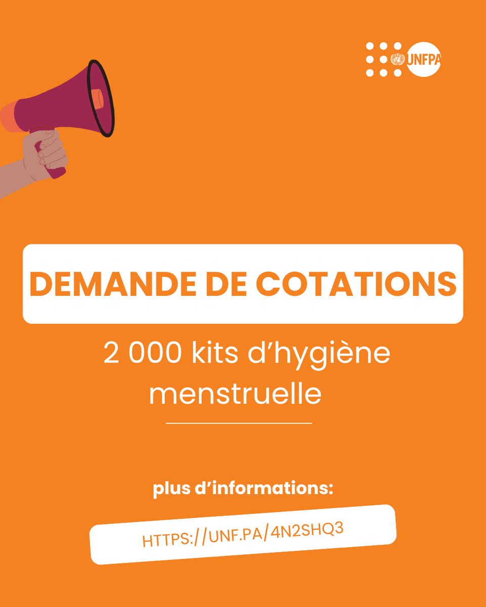 UNFPA Burkina Faso (@unfpabf) on Twitter photo L’<a href="/UNFPABF/">UNFPA Burkina Faso</a> demande des cotations pour l’acquisition de 2 000 kits d'hygiène menstruelle.
Délai de soumission: 27 juin 2025
Pour plus d’informations :👉unf.pa/4n2SHq3
#Hygiènemenstruelle L’<a href="/UNFPABF/">UNFPA Burkina Faso</a> demande des cotations pour l’acquisition de 2 000 kits d'hygiène menstruelle.
Délai de soumission: 27 juin 2025
Pour plus d’informations :👉unf.pa/4n2SHq3
#Hygiènemenstruelle