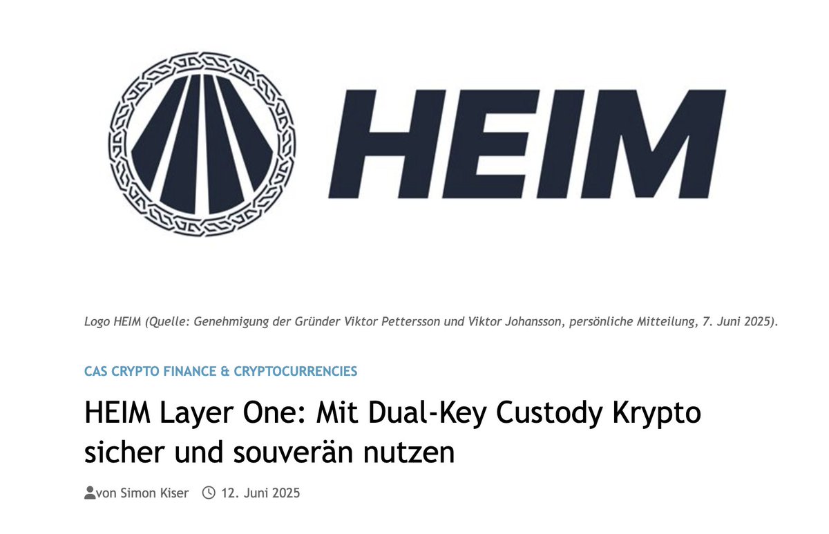 🚨 We’re published!💫
HEIM is featured in CAS Crypto Finance &amp; Cryptocurrencies 📰

Excited to see recognition for our mission to make self-custody safer for everyone.

📖 blog.hslu.ch/informatik-wb/…

#Web3 #CryptoSecurity #SelfCustody #HEIM #Blockchain #MPC