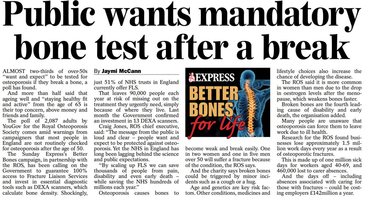Craig Jones (@craigjonesros) on Twitter photo Sunday Express Better Bones campaign week 74: Huge public support for bone assessments through Fracture Liaison Services when a bone is broken. Hopes for change all lie on <a href="/wesstreeting/">Wes Streeting</a> 10 Year Plan for the NHS. Sunday Express Better Bones campaign week 74: Huge public support for bone assessments through Fracture Liaison Services when a bone is broken. Hopes for change all lie on <a href="/wesstreeting/">Wes Streeting</a> 10 Year Plan for the NHS.