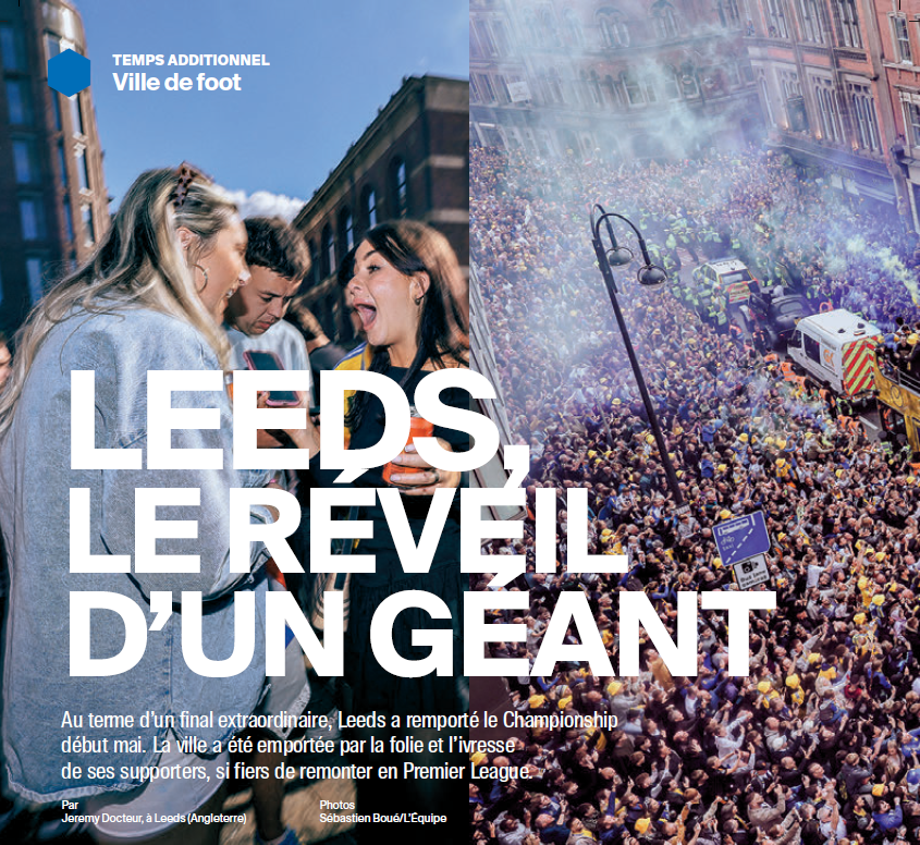 Au terme d'un final dingue, Leeds a remporté la Championship il y a quelques semaines. Pendant 3 jours, la fête a été complètement folle. Dans France Football, balade dans le Yorkshire, entre fumigènes, hommages à Bielsa et souvenirs d'un glorieux passé : lequipe.fr/France-Footbal…
