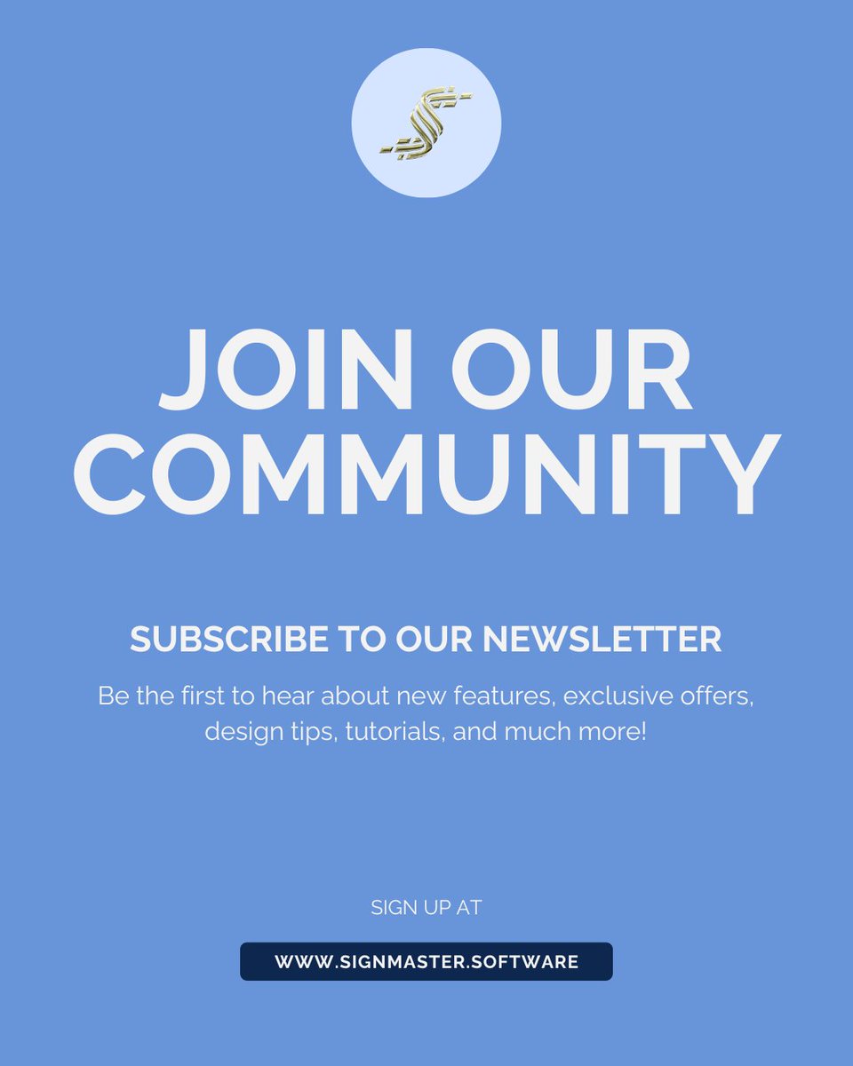 signmaster_fcl's tweet image. Love our brand? Join our community by subscribing to our newsletter! Be among the first to receive exclusive offers, tutorials, design tips and more!

#community #newsletter #signmaster #software #design #designsoftware