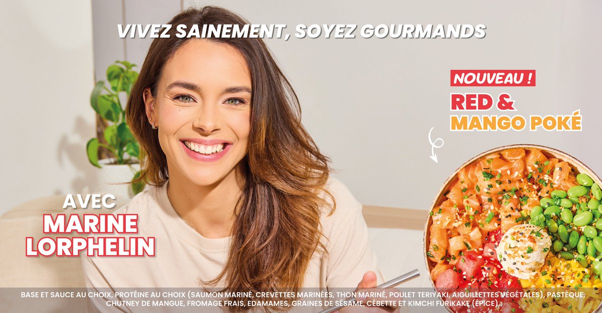 Pokawa et Marine Lorphelin, c'est LA collab de cet été 🤩
Une association sous le signe de la fraîcheur, de la gourmandise et du bien manger ! 
Régalez-vous avec le Red &amp; Mango Poké avce sa pastèque 🍉 croquante et son chutney de mangue 🥭unique 🤩
#PokawaMarineLorphelin