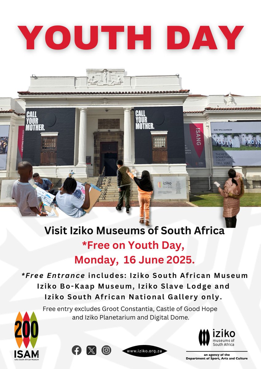 ✊🏽 Happy Youth Day!
We honour the youth of 1976 and support young people today.
🎟️ Enjoy FREE entry to Iziko Museums on 16 June 2025.

#YouthDay2025 #IzikoMuseums #FreeEntry #June16