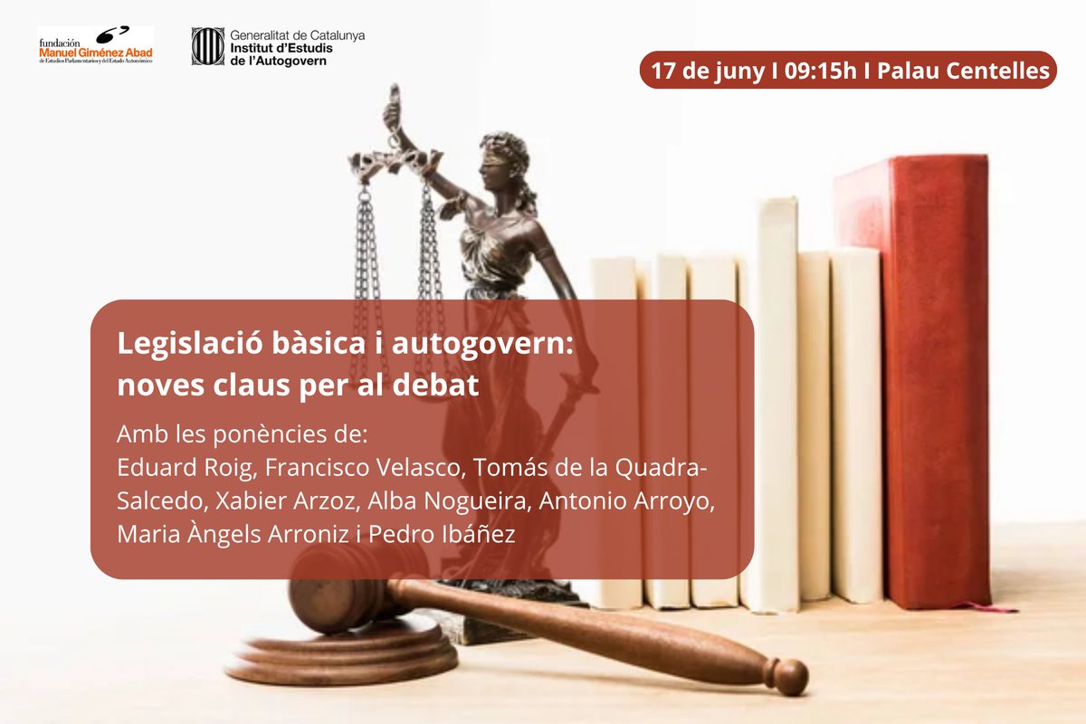 📢 Demà!
T’esperem a la jornada sobre legislació bàsica a l’Estat autonòmic
🗓️ 17.06.25 | Palau Centelles
📍 Amb <a href="/Fundacion_MGA/">FMGA</a>
🔗 tuit.cat/lb4IW