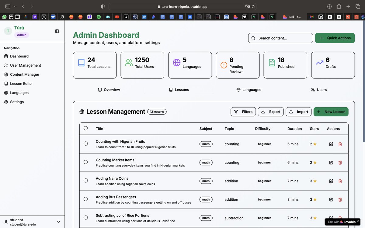 Turned a single PRD into Túrá, a personalized, multilingual EdTech platform for Nigeria 🇳🇬, in just 48 hours at The AI Showdown! This is the power of AI development with @LovableHQ, <a href="/OpenAI/">OpenAI</a>, <a href="/AnthropicAI/">Anthropic</a>, <a href="/Google/">Google</a>. #AIShowdown #MadeWithLovable #EdTech #AI