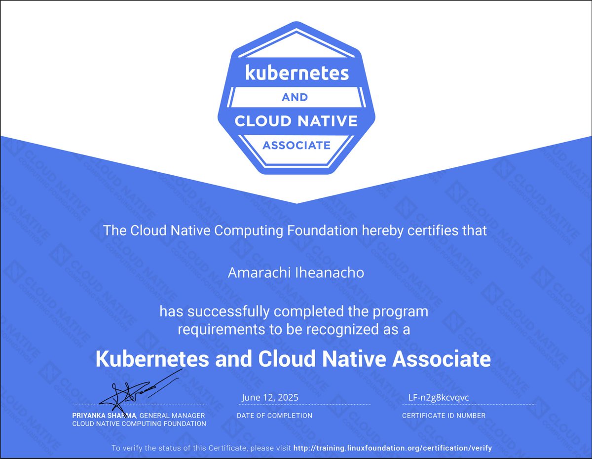 amaraIheanach0's tweet image. just got my KCNA certificate, you guys!
that’s one down, four more to go on this kubestronaut journey.
if you come across any voucher opportunities for the other exams, please send them my way 😅