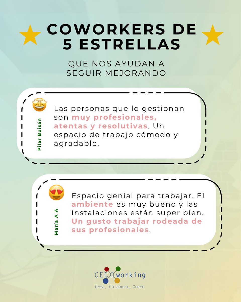 💬Gracias a todos los profesionales que confían en #CECOworking y nos ayudar a mejorar cada día.

🧑‍💻¿Tú también buscas un espacio para trabajar? ¡Contáctanos!
📲957 961 041 | 675 045 062
📍 Av. del Gran Capitán, 12, plantas 2 y 3

¡Te esperamos!

#CórdobaCentro #Coworking