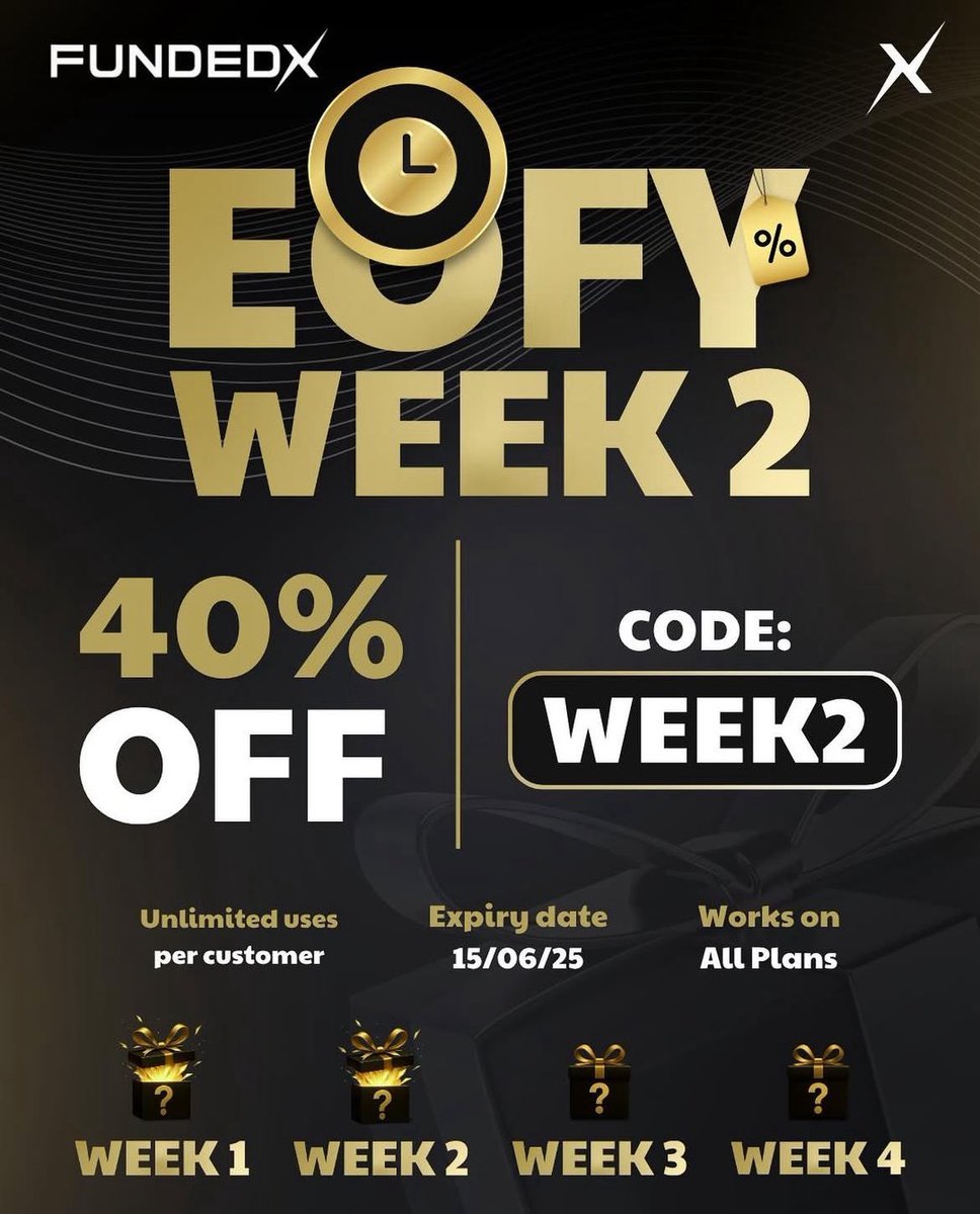 🚨 HUGE OFFER – EOFY WEEK 3 🚨

Traders, don’t sleep on this one...
We’re going BIG for End of Financial Year! 

USE CODE WEEK3 For 35% Off All Challenges

cTrader and Tradelocker tinyurl.com/FundedXDiscoun… 

Platform 5 checkout.fundedx.com/?ref=Fundedxpr