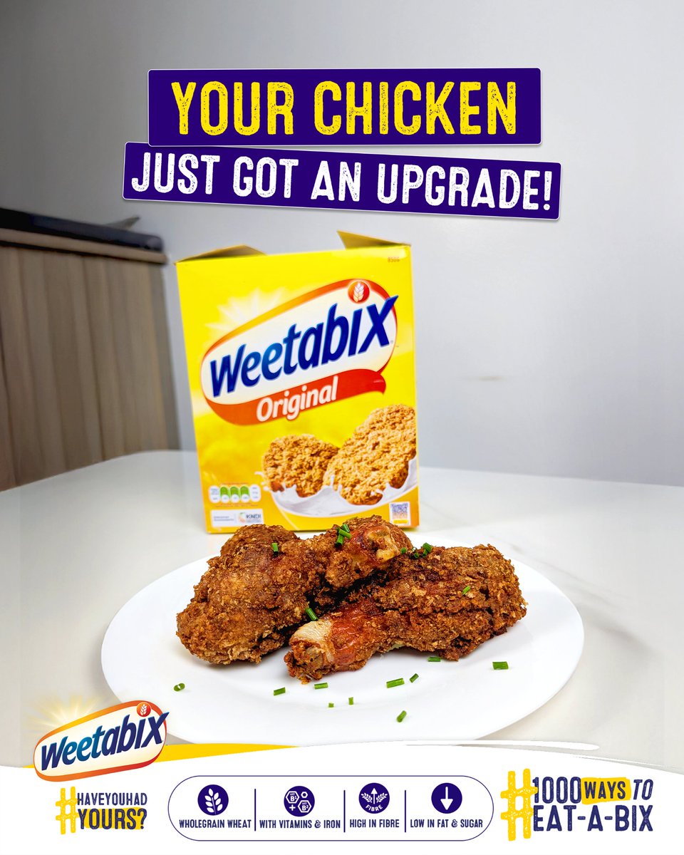 Crunchy on the outside, juicy on the inside…

Did you know you can crush up Weetabix to coat your chicken?

It’s the crispy twist you didn’t know you needed, perfect for hosting, or a weekend treat you’ll want all to yourself.

Ingredients:
·2-3 pieces Weetabix Original crushed