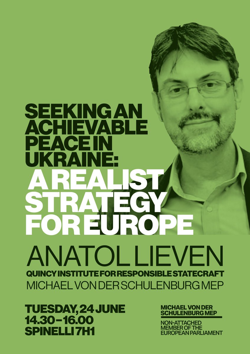 Michael von der Schulenburg (@mvdschulenburg) on Twitter photo At this very dangerous moment for Europe, with wars between Russia and Ukraine and between Israel and Iran in our immediate neighbourhood, I am very much looking forward to hosting this event on 24 June with <a href="/lieven_anatol/">Anatol Lieven</a> of <a href="/QuincyInst/">Quincy Institute</a> in the European Parliament in Brussels. At this very dangerous moment for Europe, with wars between Russia and Ukraine and between Israel and Iran in our immediate neighbourhood, I am very much looking forward to hosting this event on 24 June with <a href="/lieven_anatol/">Anatol Lieven</a> of <a href="/QuincyInst/">Quincy Institute</a> in the European Parliament in Brussels.