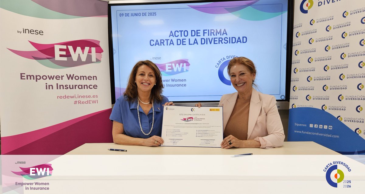✍🏻 La red Empower Women in Insurance (#RedEWI), impulsada por <a href="/Inese_seguros/">INESE</a> , firma la Carta de la Diversidad, formalizando así su compromiso con la promoción de entornos laborales más inclusivos.

El acto de firma, celebrado el pasado 9 de junio en las oficinas de INESE en