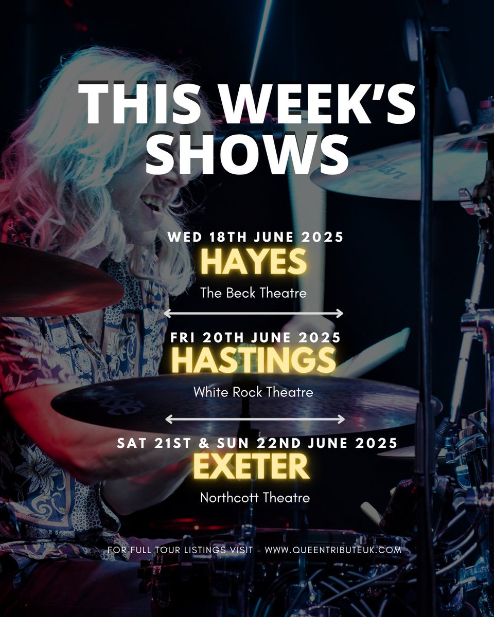 🎤🎸UPCOMING SHOWS!!🎸🥁

This week, we take our <a href="/Sweeney_Ents/">Sweeney Entertainments</a> break free tour to <a href="/BeckTheatre/">Beck Theatre</a> on Wednesday and <a href="/ExeterNorthcott/">Exeter Northcott</a>, to perform shows on Saturday night and Sunday afternoon.

We will also perform our own show on Friday at <a href="/The_White_Rock/">White Rock Theatre</a> 

#Hayes #Hastings #Exeter
