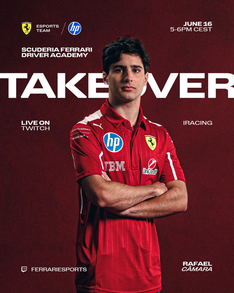 We are teaming up with Rafael Câmara for a special iRacing live stream today 🤩🔥

📅 Live today
⏰ 5-6PM (CEST)
➡️ twitch.tv/ferrariesports

#FerrariEsports