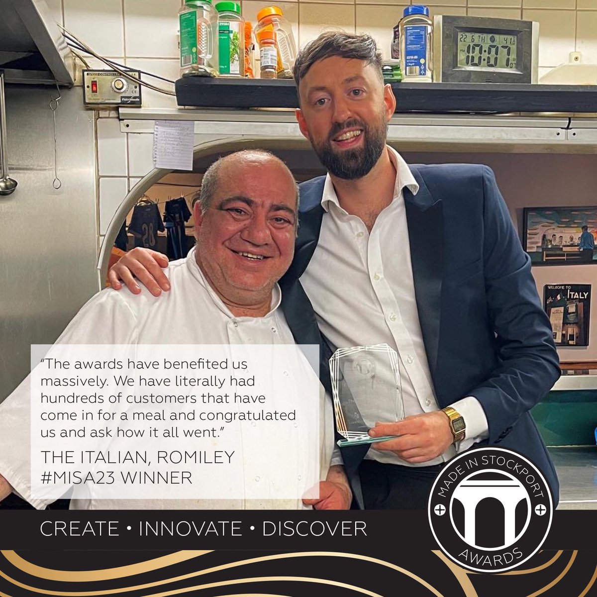 Want to know what past winners think about #MadeInStockport Awards? This is what <a href="/RomileyItalian/">The Italian, Romiley</a> has said 😊 #BusinessAwards #Stockport