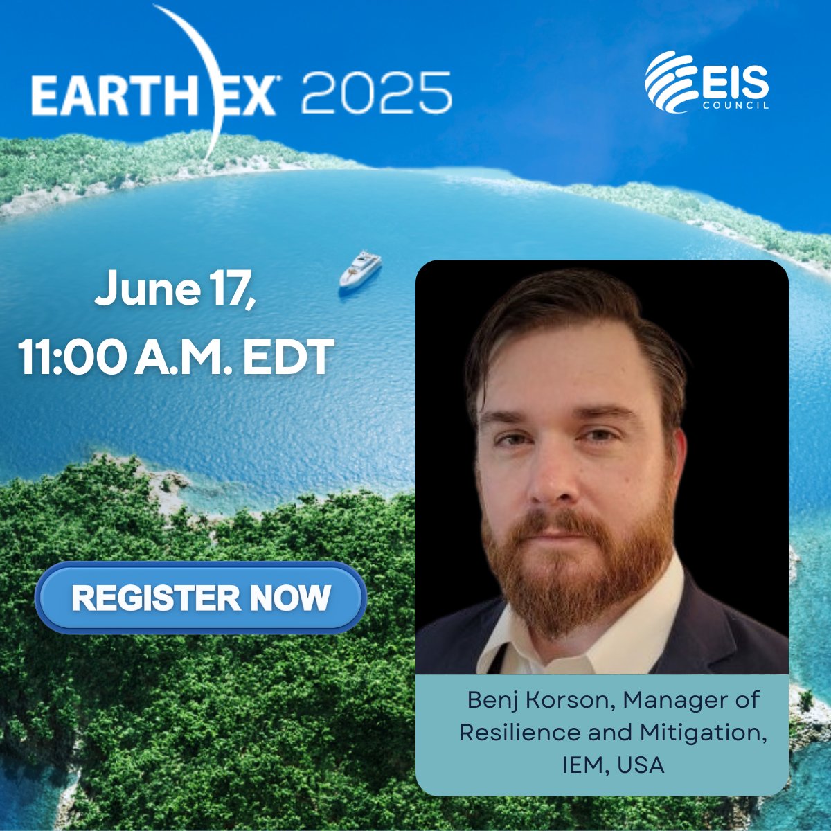 EIS_Council's tweet image. What does it really mean to plan for the worst-case scenario?

Benjamin Korson, CEM, has spent nearly two decades building resilience, from ground-level emergency plans to federal-scale long-term power failure strategies.

At EARTH EX 2025, he brings deep experience from IEM’s…
