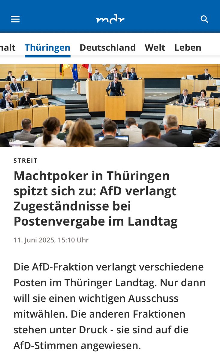 Was die AfD in Thüringen macht, ist Machtmissbrauch durch politische Erpressung.

Und es war abzusehen, dass wir an diesem Punkt landen würden. 

Die AfD blockiert im Thüringer Landtag mit ihrer Sperrminorität bewusst die Wahl neuer Richter*innen und Staatsanwält*innen – und