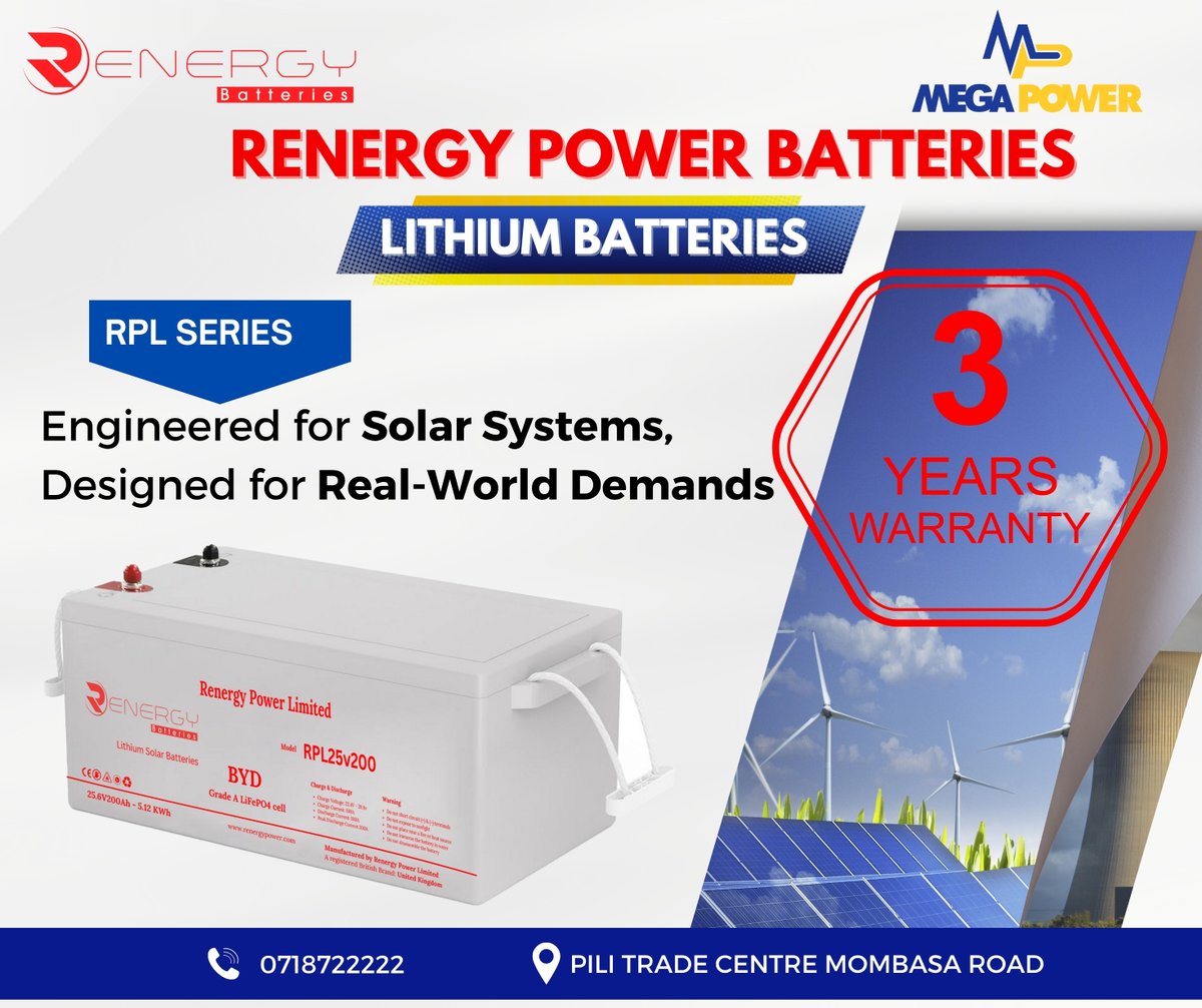 MegapowerGlob's tweet image. Designed for real-world demands
The RPL25V200 is your go-to lithium battery for reliable off-grid and backup power
#RenergyPower #SolarBattery #LithiumStorage #BYDCells #SolarKenya #RPLSeries #Backup #Power #CleanEnergy #3YearWarranty #MegapowerK
For Inquiries:
+254 718 722222