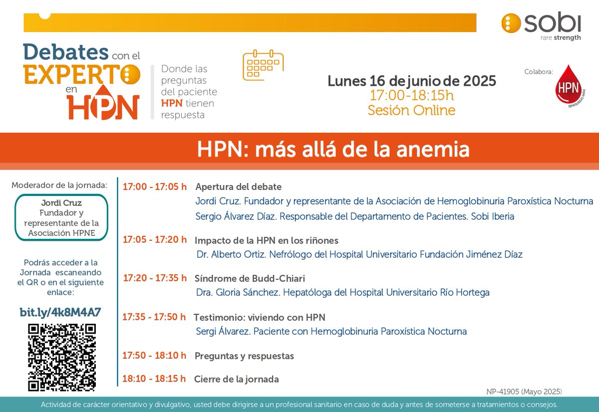Sobi (@sobi_iberia) on Twitter photo ¡Recuerda! Esta tarde conéctate al #DebateConElExperto en #HPN (Hemoglobinuria Paroxística Nocturna). HPN: más allá de la anemia. En colaboración con <a href="/hpn_asociacion/">HPN Asociación</a>.
🕥 17h-18:15h
📍 Online: HPN: sobi.com/spain/es/acerc…
¡Te esperamos! ¡Recuerda! Esta tarde conéctate al #DebateConElExperto en #HPN (Hemoglobinuria Paroxística Nocturna). HPN: más allá de la anemia. En colaboración con <a href="/hpn_asociacion/">HPN Asociación</a>.
🕥 17h-18:15h
📍 Online: HPN: sobi.com/spain/es/acerc…
¡Te esperamos!