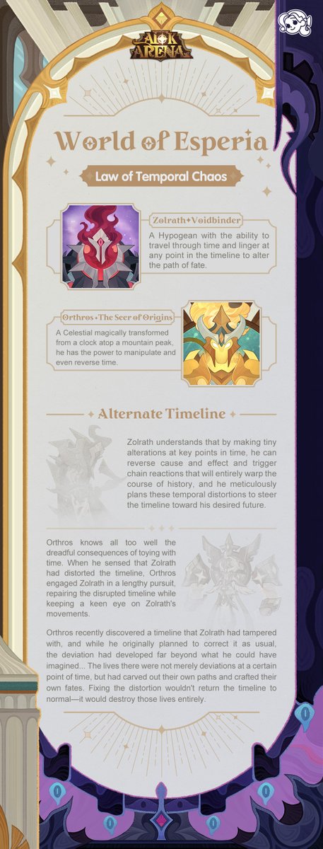 Zolrath the Voidbinder twists fate itself, tampering with time to forge his ideal future. But Orthros, the Seer of Origins, stands against him—guarding the timeline from collapse. What happens when a distorted timeline becomes... a new reality?