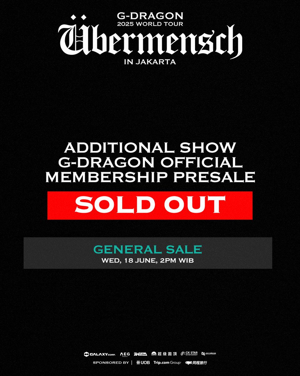 CK Star Entertainment ID๐ฎ๐ฉ (@ckstarid) on Twitter photo ๐-๐๐ฅ๐๐๐ข๐ก ๐ข๐๐๐๐๐๐๐ ๐ ๐๐ ๐๐๐ฅ๐ฆ๐๐๐ฃ ๐ฃ๐ฅ๐๐ฆ๐๐๐ for the ๐๐๐๐๐ง๐๐ข๐ก๐๐ ๐ฆ๐๐ข๐ช = ๐ฆ๐ข๐๐ ๐ข๐จ๐ง โจ
Yup โ you did THAT (again)! The additional show tickets for G-DRAGON OFFICIAL MEMBERSHIP PRESALE are now completely SOLD OUT too! ๐ฅ Get ready for the ๐-๐๐ฅ๐๐๐ข๐ก ๐ข๐๐๐๐๐๐๐ ๐ ๐๐ ๐๐๐ฅ๐ฆ๐๐๐ฃ ๐ฃ๐ฅ๐๐ฆ๐๐๐ for the ๐๐๐๐๐ง๐๐ข๐ก๐๐ ๐ฆ๐๐ข๐ช = ๐ฆ๐ข๐๐ ๐ข๐จ๐ง โจ
Yup โ you did THAT (again)! The additional show tickets for G-DRAGON OFFICIAL MEMBERSHIP PRESALE are now completely SOLD OUT too! ๐ฅ Get ready for the