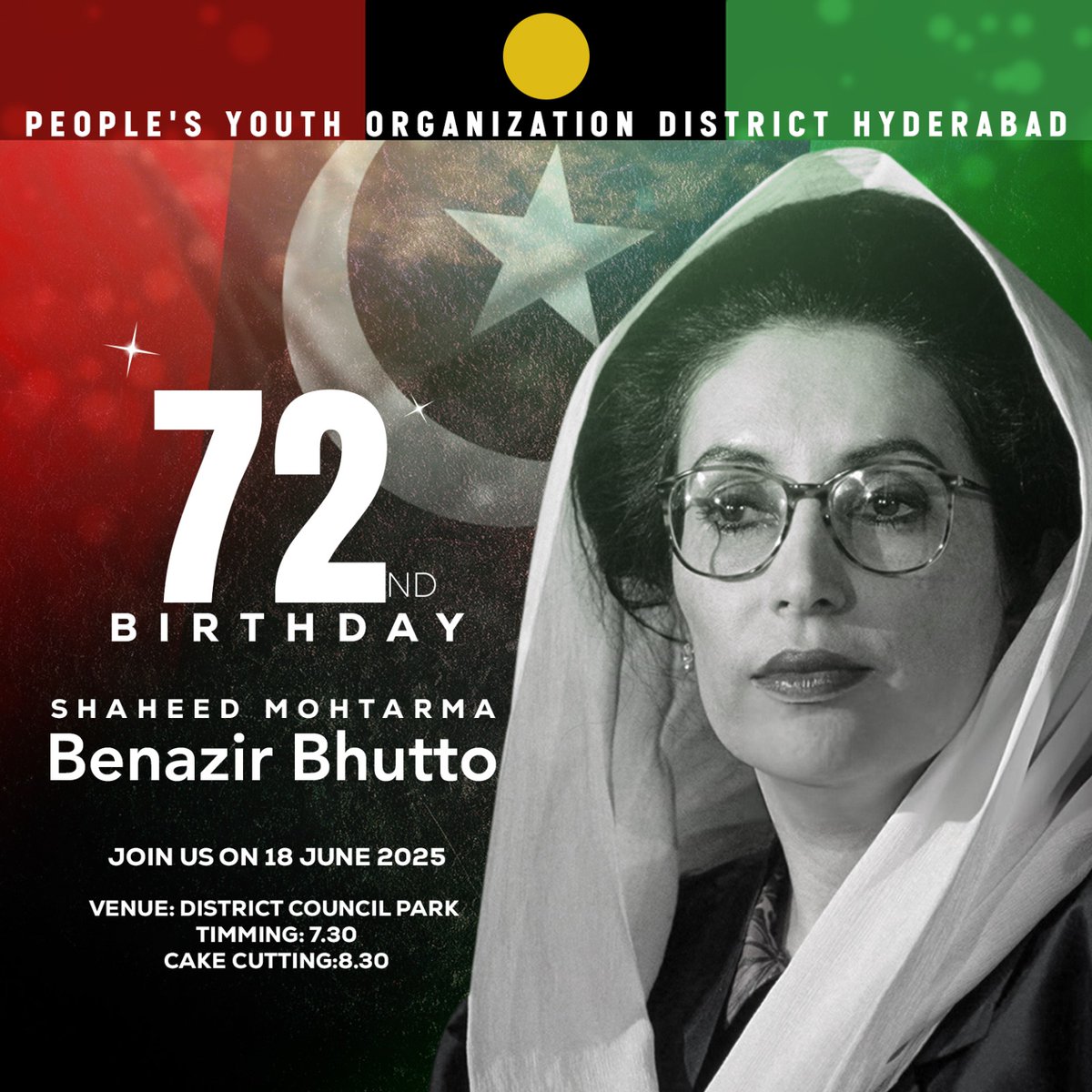 harixali05's tweet image. Jeay Bhutto ism / Jeay Awam / Jeay #PYO.
Jeay Shaheed Rani Benazir Bhutto Saheba.

People&apos;s Youth Organization District Hyderabad Organized wonderful Program For Celebrated 
Birthday Of #SMBB At District Council Hyd On 18-06-2025 / Time: 7:30Pm
We invited to u all Join us must