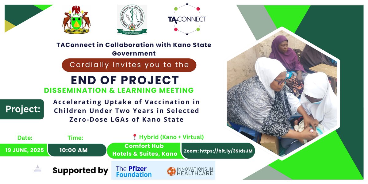 3 days to go!
Join us for the GHIG 8 Close-Out Workshop as we unpack lessons from:  “Accelerating Uptake of Vaccination in Children Under Two in Zero-Dose LGAs in Kano State”
🗓️ June 19 | 10AM WAT | Hybrid
🔗 Register: zoom.us/meeting/regist…