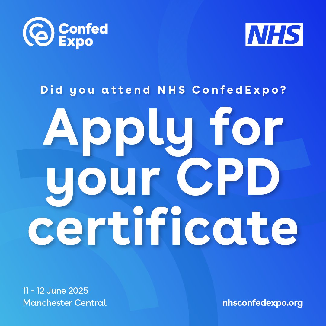Did you know that #NHSConfedExpo 2025 is CPD accredited? 

Make sure you apply for your CPD certificate before 27 June.  

Apply and find out more: bit.ly/4iK6uyR